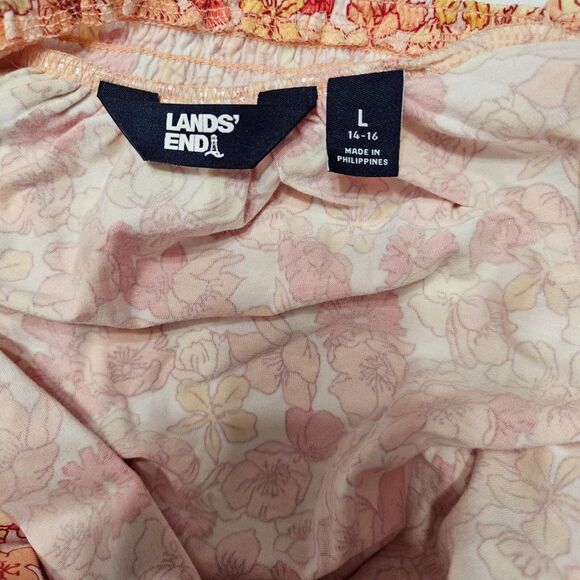 Lands End Sz Large Shirt floral print top Peach Coral Yellow - Picture 4 of 4